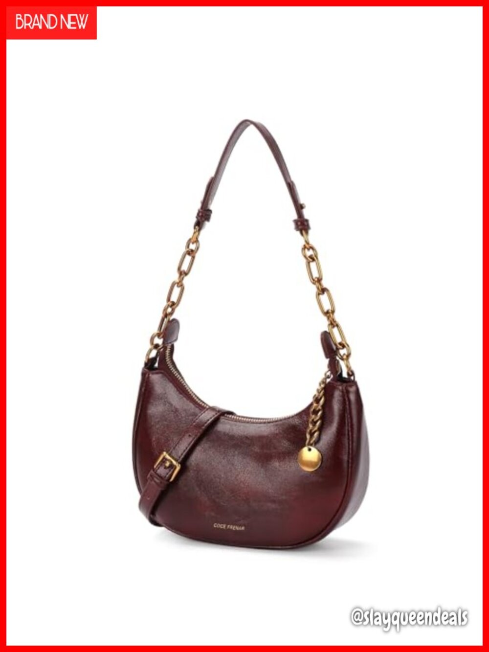 Crescent Shoulder Bag PU Leather Crossbody Gold Chain Adjustable Strap